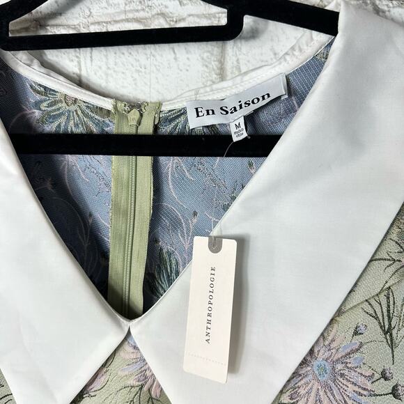 Anthropologie Floral Puff Sleeve Romper - Green and White - Picture 4 of 9